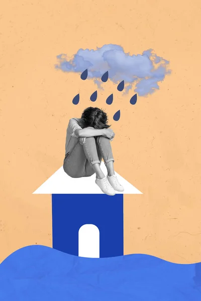 Créatif Graphisme Collage Peinture Dame Déprimée Stressée Pleurer Perdre Maison — Photo