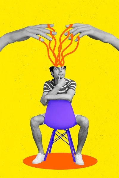 Verticale Collage Psychedelische Mindcontrol Marionet Pop Pop Man Attent Niet — Stockfoto