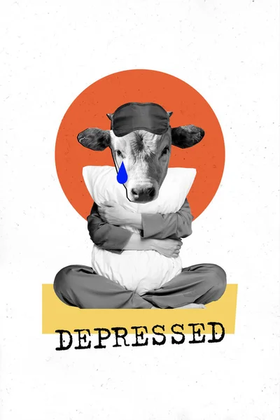 Siyah Beyaz Inek Başlıklı Dikey Kolaj Resmi Depresif Insan Kolları — Stok fotoğraf