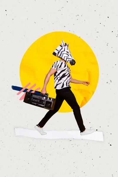 Sanat Dergisi Kolaj Resmi Acayip Havalı Bir Adam Zebra Maskesi — Stok fotoğraf