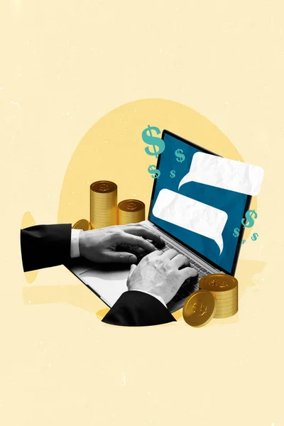 Collage Pop Gambar Sketsa Lengan Chatting Gadget Modern Mendapatkan Uang — Stok Foto