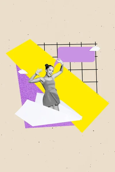 Collage Verticale Afbeelding Kunstwerk Van Jonge Funky Vrouw Dansen Chatterbox — Stockfoto