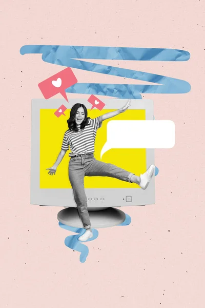 Collage Illustration Jeune Fille Dansant Amusez Vous Blogging Smm Content — Photo