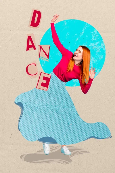 Collage Fotos Verticales Mujer Descuidada Bailando Chill Divertirse Elegante Azul — Foto de Stock