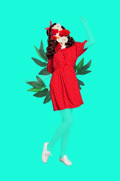 Yaratıcı Çiçek Dergisi Kolajı Kaybolan Bayan Bahçe Tanrıçası Perisi Kırmızı — Stok fotoğraf