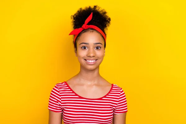 Photo Pretty Positive Lady Wear Striped Red Shirt Smiling White — Stock Photo, Image