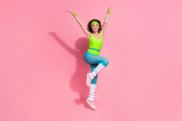 Фото Позитивної Леді Тренер Стрибки Гімнастики Трюки Онлайн Блогів Вправи — стокове фото
