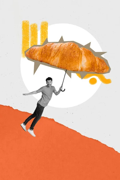 Diseño Vertical Del Collage Sombrilla Voladora Divertida Parece Croissant Francés — Foto de Stock
