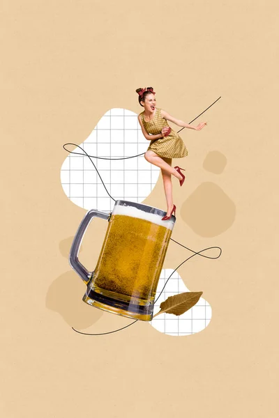 Colagem Ilustração Criativo Modelo Álcool Pub Cerveja Lager Espuma Bebida — Fotografia de Stock
