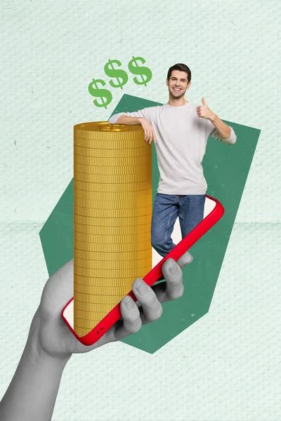 Foto Colagem Imagem Jovem Empresário Bem Sucedido Milionário Recomendo Ganhar — Fotografia de Stock