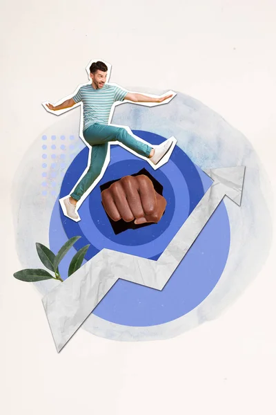 Illustratie Collage Van Grappige Jonge Zakenman Kick Vuist Punch Vernietigen — Stockfoto