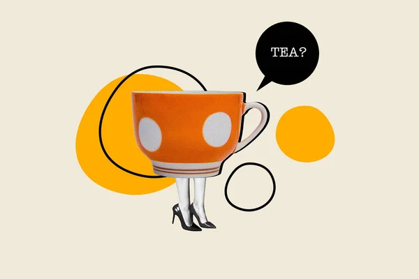Kreative Collage Vorlage Bild Von Kopflosen Skizze Teekanne Trinken Getränk — Stockfoto