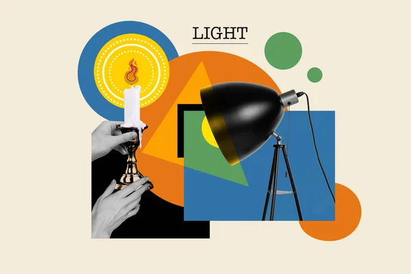 Creative Composite Abstract Illustration Sketch Photo Collage Lamp Bulb Shines — Stock Photo, Image
