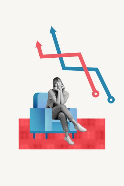 Collage Photo Composite Créatif Vertical Femme Assis Sur Chaise Rêve — Photo