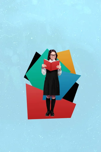 Plakat Sztandar Collage Inteligentny Uczennica Mundurze Przygotować Się Wykładu Szkolnego — Zdjęcie stockowe