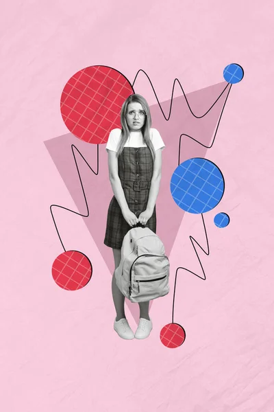 Verticale Composiet Template Collage Van Grappige Nerveuze Meisje Beet Lippen — Stockfoto