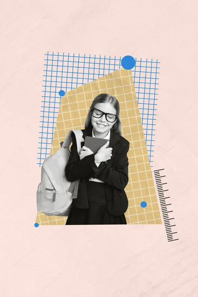 Vicces Aranyos Fiatal Iskolás Lány Kollázs Sablon Vidám Aranyos Tizenéves — Stock Fotó