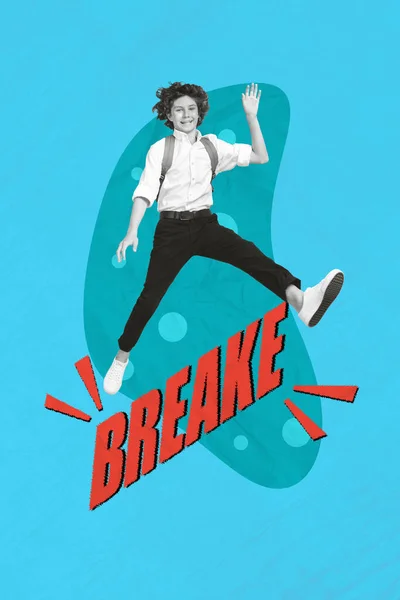 Affisch Kreativ Collage Banner Glada Positiva Pojke Student Levitating Våg — Stockfoto