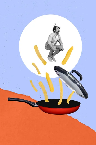 Collage Vertikale Bild Illustration Kalorien Portion Ungesund Gemüse Trockenpfanne Pommes — Stockfoto
