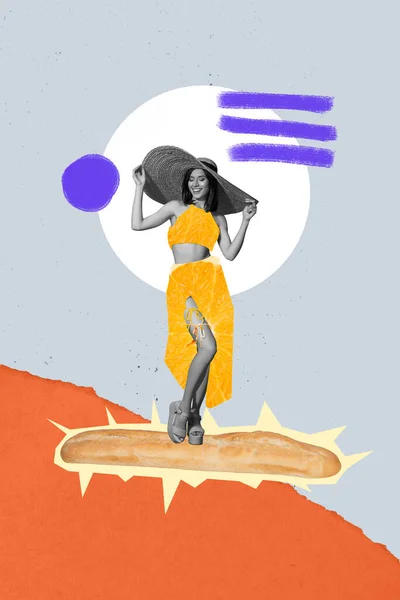 Ilustración Pintado Collage Ilustraciones Funky Chica Verano Traje Naranja Fruta —  Fotos de Stock