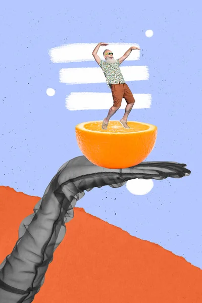 縦型テンプレートコラージュデザイン画像スライスオレンジフルーツジュースレモネード夏のデトックス休暇カクテル青の背景に隔離 — ストック写真