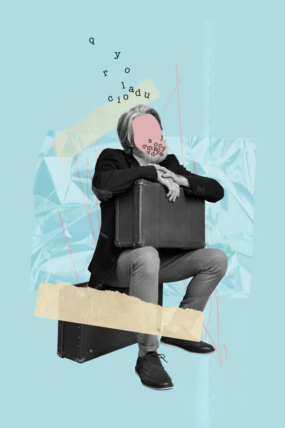 Творчий Психоделічний Плакат Банер Колаж Втраченої Літньої Людини Порожнім Простором — стокове фото