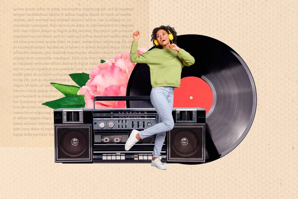 Yaratıcı Kompozit Kolaj Fotoğrafı Pozitif Genç Bir Kızın Disko Partisinde — Stok fotoğraf