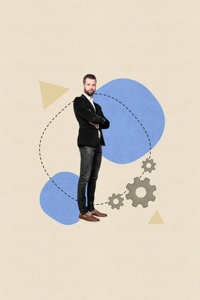 Ceo Entreprise Collage Illustration Homme Affaires Plié Bras Confiant Ingénierie — Photo