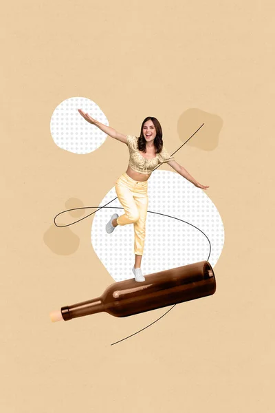 Collage Vertical Image Mini Fille Insouciante Excitée Dansant Faire Fête — Photo