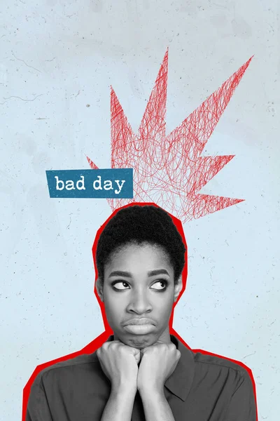 Poster Resmi Kolaj Üzgün Kızın Kötü Ruh Hali Ağır Gün — Stok fotoğraf