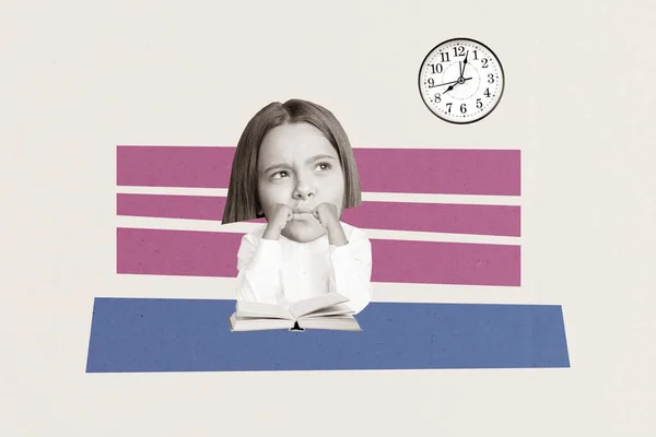 Kunstwerk Collage Portret Van Zwart Wit Effect Minded Meisje Groot — Stockfoto