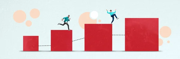 Collage Ilustraciones Gráficos Imagen Compañeros Trabajo Divertidos Corriendo Competencia Mejor —  Fotos de Stock