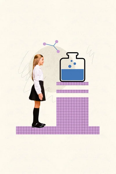 Dibujo Creativo Collage Imagen Poco Lindo Colegiala Femenina Química Matraz —  Fotos de Stock