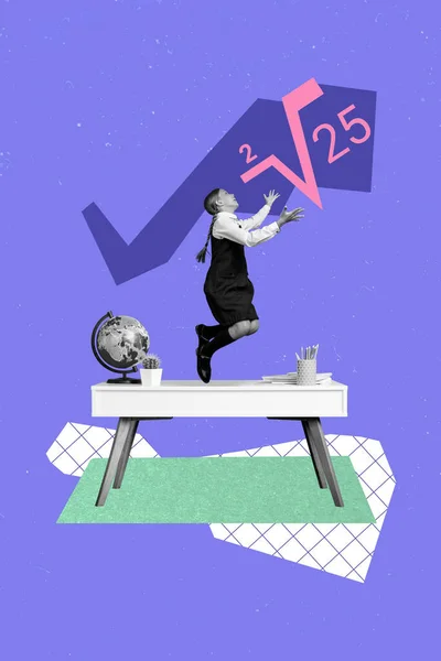 Vertikale Collage Vorlage Von Flippigen Schulmädchen Springen Werfen Quadratwurzel Mathematik — Stockfoto