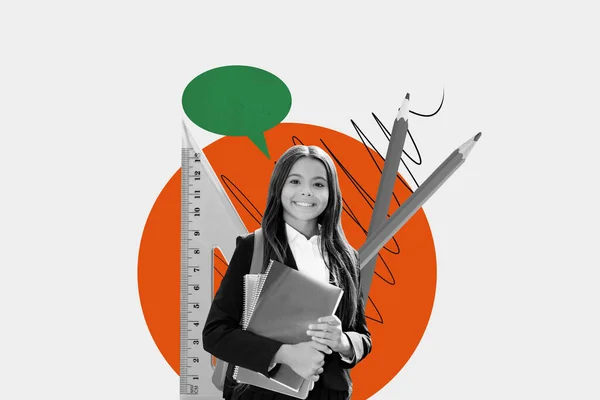 Foto Advertentie Cursussen Onderwijs Collage Promo Van Jonge Schoolmeisje Kind — Stockfoto