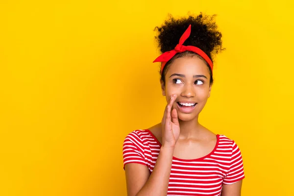Photo Positive Dreamy Lady Wear Striped Red Shirt Arm Mouth — Stock Photo, Image