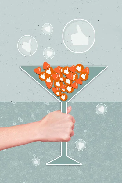 Vertikal Bild Affisch Skiss Collage Mänskliga Arm Fingrar Kall Cocktail — Stockfoto