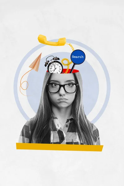 Samengestelde Collage Beeld Van Trieste Jonge Vrouw Vermoeide Overbelaste Werknemer — Stockfoto