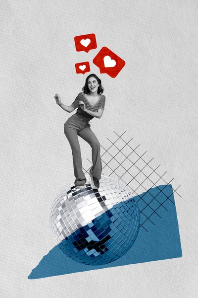 Collage Artwork Picture Dancing Careless Young Lady Overjoyed Shiny Disco — Stock Photo, Image