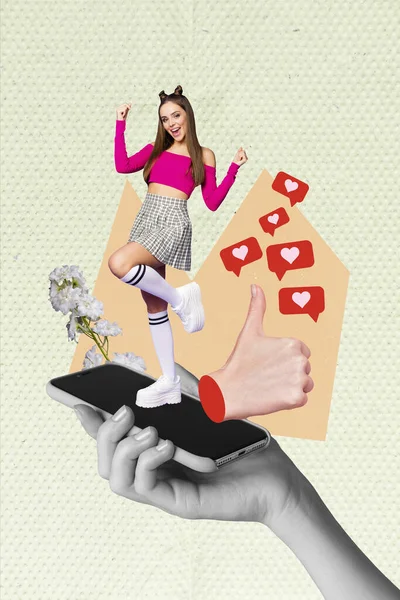 Blogging Flickvän Collage Ung Kvinna Dans Sommar Stil Mini Kjol — Stockfoto