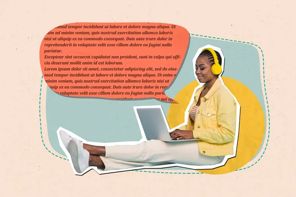 Ilustrace Koláž Mladé Dívky Práce Dálkové Komunikace Netbook Fráze Dialog — Stock fotografie