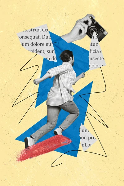Collage Poster Kunstwerk Exclusieve Tijdschrift Van Beroemde Persoonlijkheid Ontsnappen Paparazzi — Stockfoto
