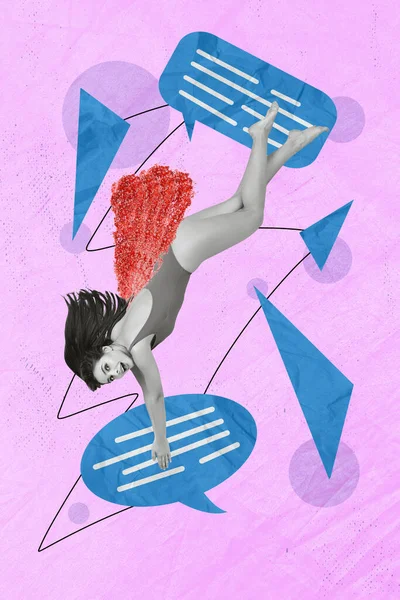 Ganzkörper Foto Collage Von Funky Entspannende Mädchen Schwimmbad Tauchen Sommerferien — Stockfoto