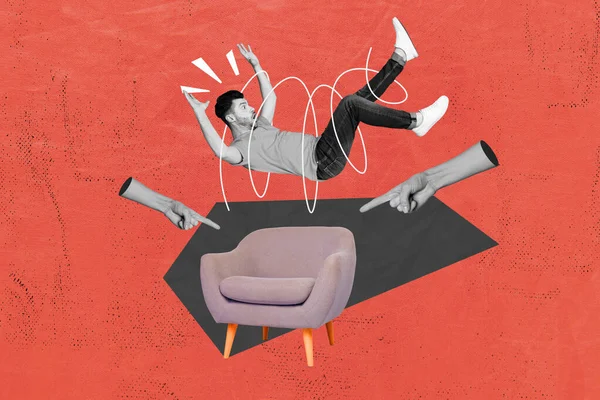 Collage Cartel Pancarta Manos Humanas Mostrando Signo Comprar Muebles Confort — Foto de Stock