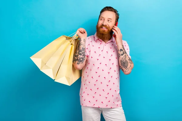 Foto Atractivo Hombre Negocios Usar Moda Polo Rosa Celebrar Compra —  Fotos de Stock
