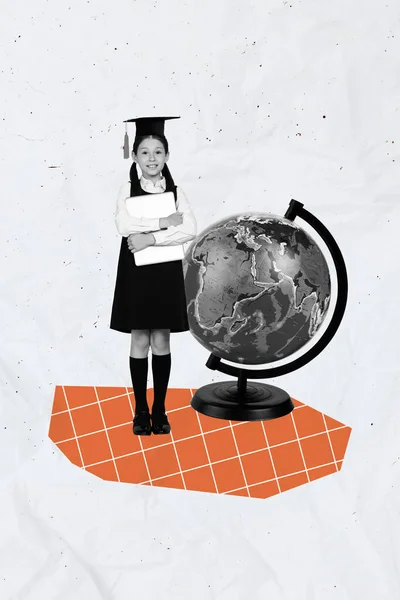 Collage Creativo Ilustración Ilustración Arte Chica Usando Uniforme Escuela Estudiar —  Fotos de Stock