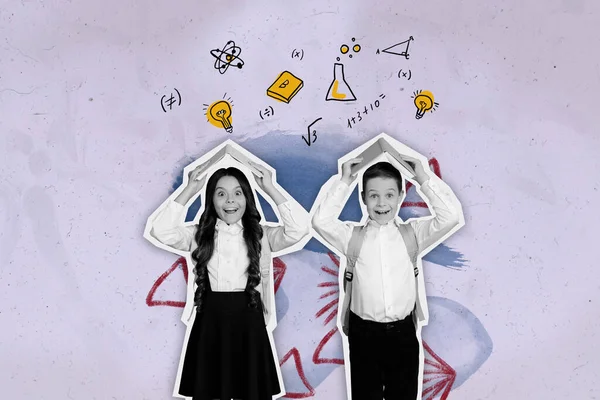 Szkic Sztandar Collage Szczęśliwy Pozytywne Inteligentne Dzieci Genialny Pomysł Trzymać — Zdjęcie stockowe