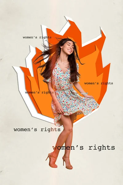 Relajado Joven Feminista Divertida Señora Collage Foto Bandera Mujeres Derechos —  Fotos de Stock