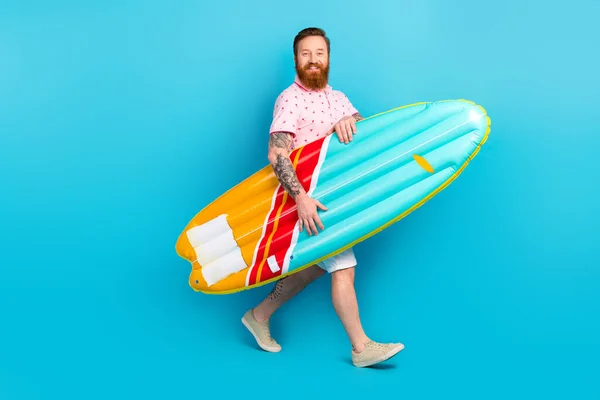 Full Body Profile Photo Cheerful Funky Person Hands Hold Inflatable — Stock Photo, Image
