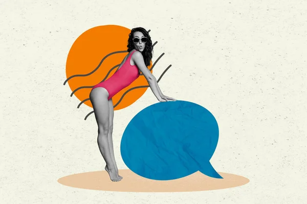 Blog Fényképezés Collage Artwork Picture Illustration Funny Young Lady Swimsuit — Stock Fotó